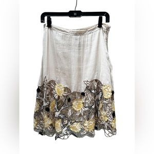 Lithe Cotton Floral Bird Skirt Lined Size 2 Light Tan